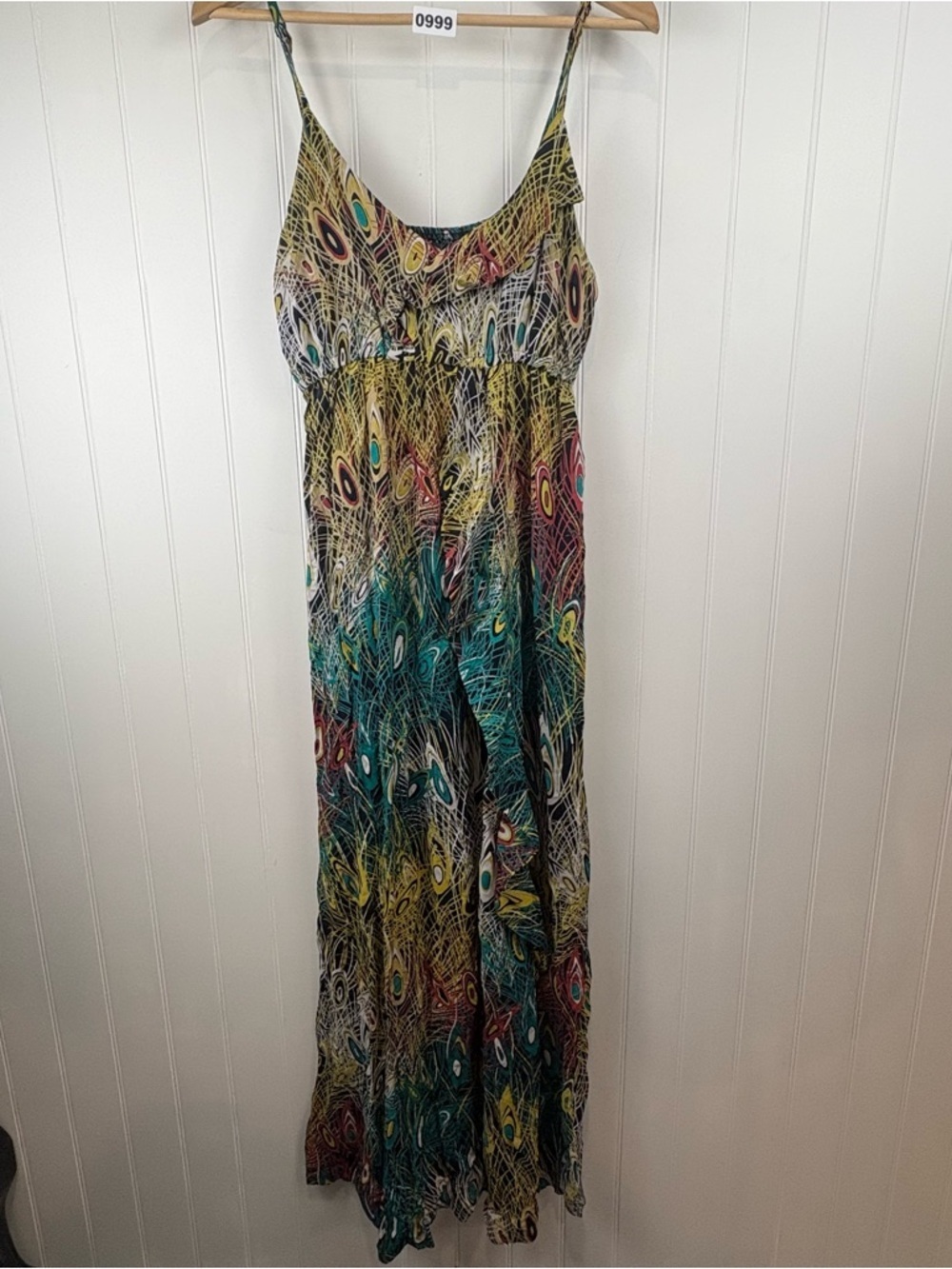 Seduction Boho Maxi Dress Abstract Print Flowy Spaghetti Strap M/L